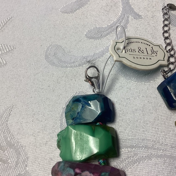 IRIS a& LILY AGATE STONE NECKLACE STERLING. NEW. MULTICOLORED - Picture 5 of 14